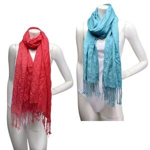 Pashmina Style Scarf with Tassels Lightweight - Set of 2 Red & Blue
